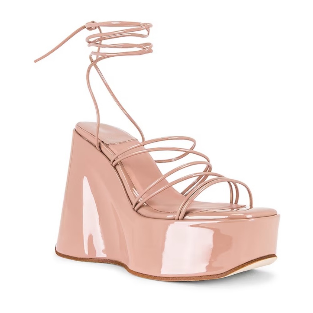 NEW Jeffrey Campbell Levels Sydney Wedge Sandals in Natural Patent Size 8.5